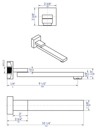 ALFI AB7701-BN Brushed Nickel Square Foldable Tub Spout
