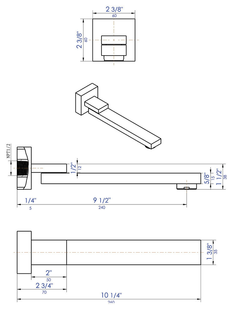ALFI AB7701-BN Brushed Nickel Square Foldable Tub Spout
