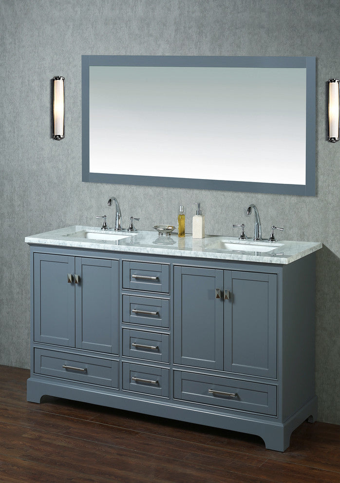Newport Gray 60" Double Sink Bathroom Vanity, Mirror