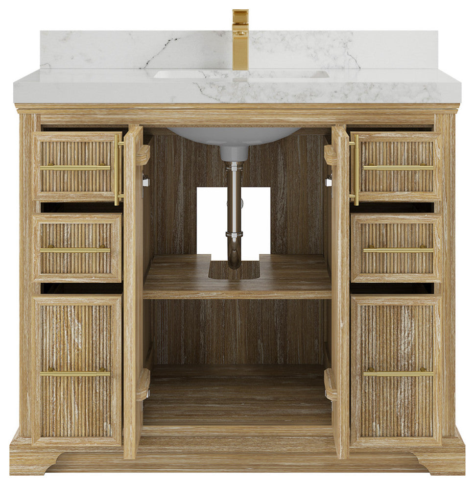 Alys Teak 42 Single Sink Bathroom Vanity Whitewashed 2" Calacatta Nuvo