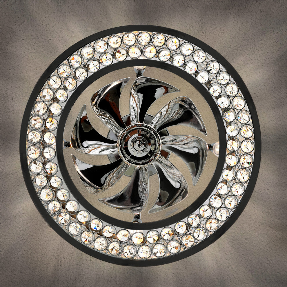 18" Caged Crystal Ceiling Fan with Light Kit and Remote Control, Chrome