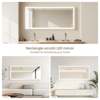 Beijing Rectangular Frameless LED Wall Bath Vanity Mirror, Acrylic, 72"w X 32"h
