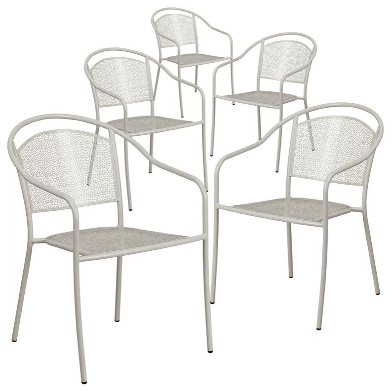 Set of 5 Indoor Outdoor Chair, Rain Flower Seat & Curved Backrest, Light Gray
