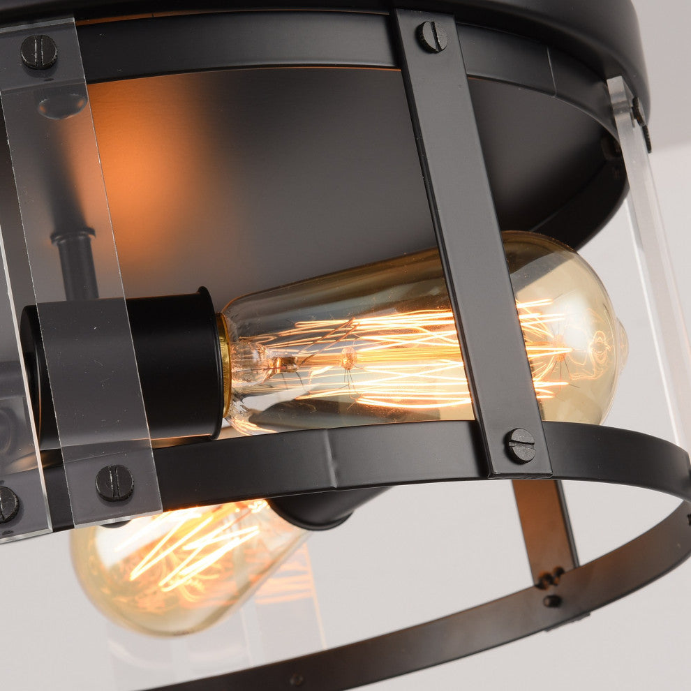 3-light Flush Mount Chandelier with Mental and Acrylic Lampshade