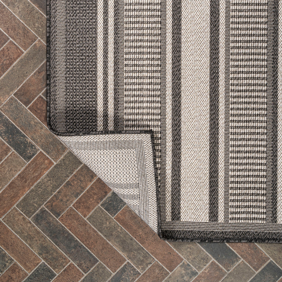 Haynes Modern Double Stripe Indoor/Outdoor Area Rug, Black/Cream, 8x10