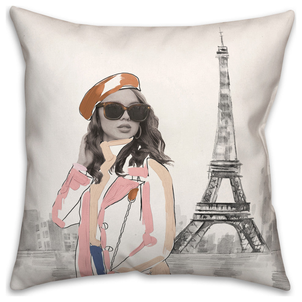 Fashionista In Paris Sketch 18x18 Spun Poly Pillow