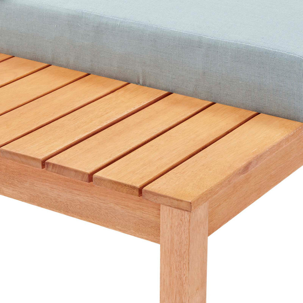 Lounge Loveseat Sofa, Wood, Brown Natural Blue, Modern, Outdoor Patio Bistro