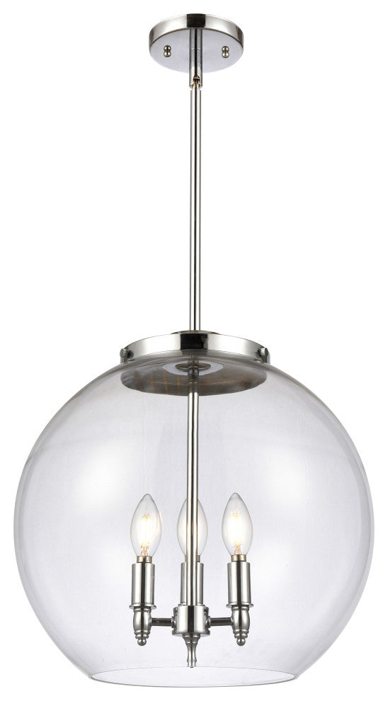 Athens Pendant, Polished Chrome, Clear, Clear