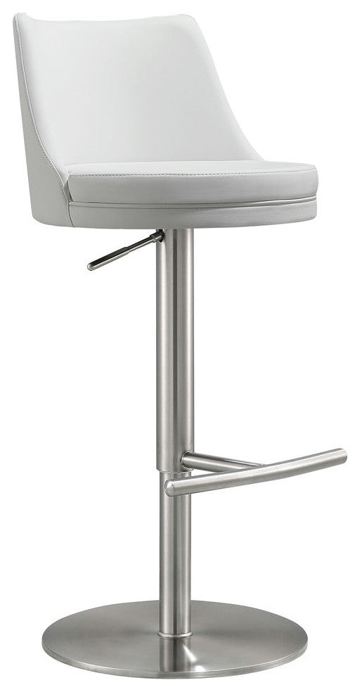 Reagan White and Silver Adjustable Stool