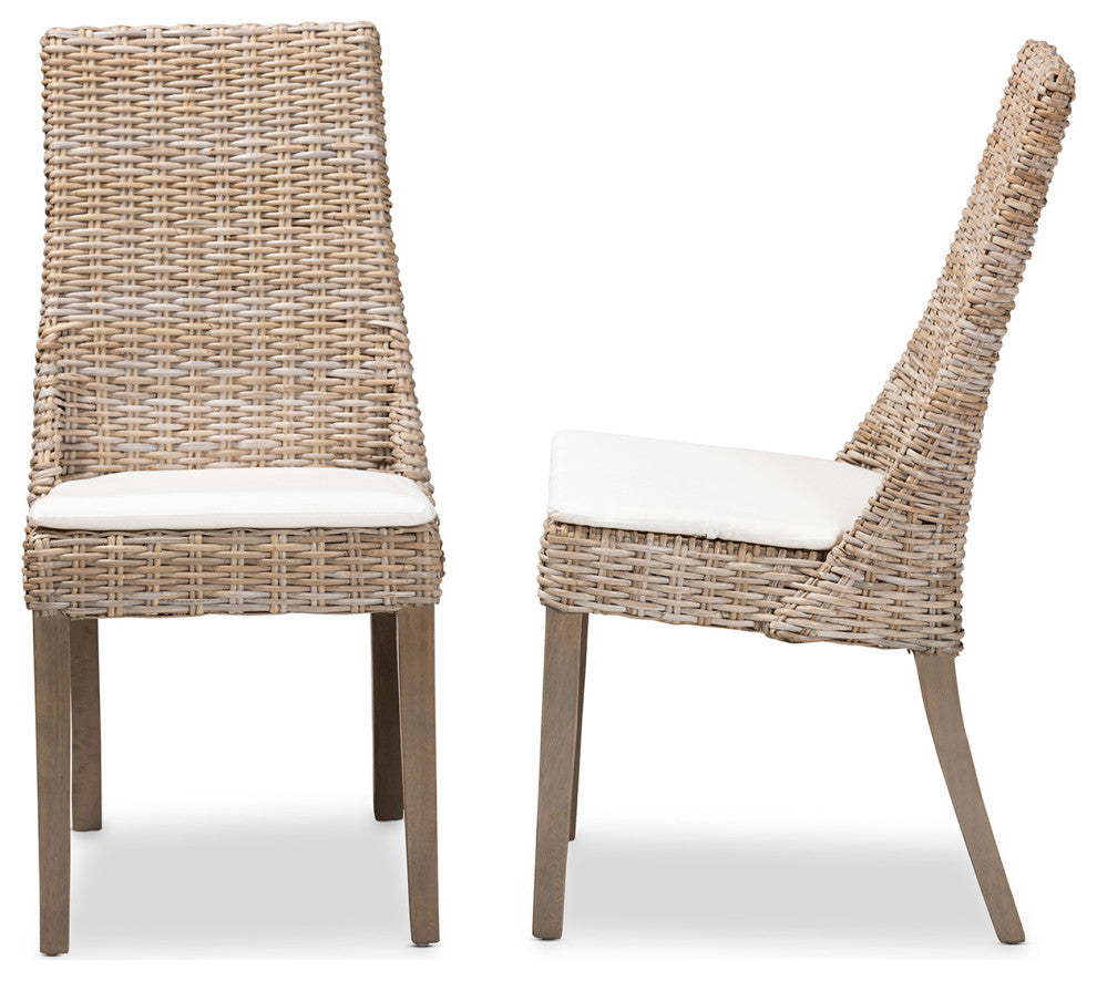 Etoile Modern Gray Rattan Dining Chairs, Set of 2