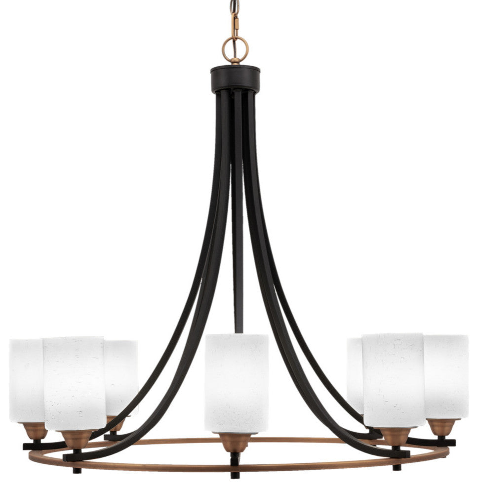 Paramount 8-Light Chandelier, Matte Black & Brass, 4" White Muslin Glass