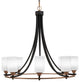 Paramount 8-Light Chandelier, Matte Black & Brass, 4" White Muslin Glass