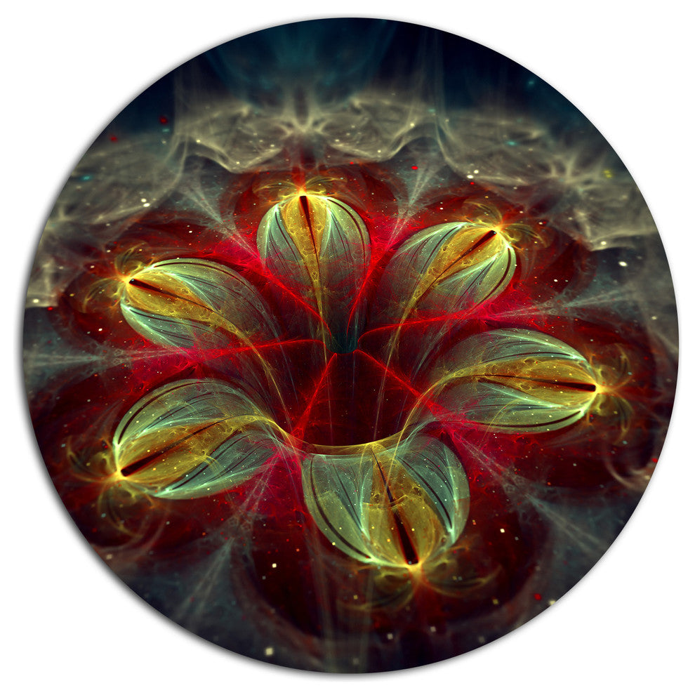 Red Golden Colorful Fractal Design, Modern Floral Round Wall Art, 23"