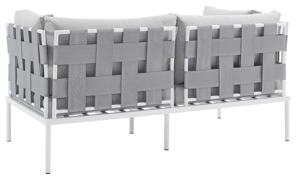 Lounge Sectional Sofa Chair Table Set, Sunbrella, Aluminum, Gray, Outdoor