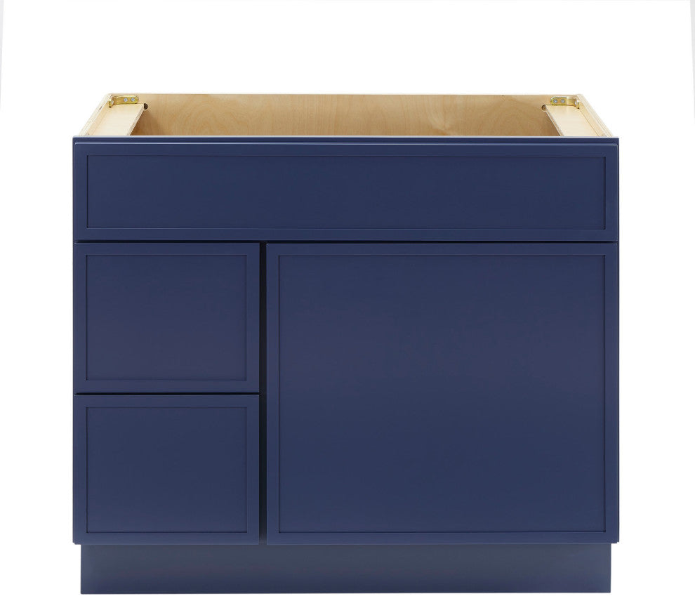Vanity Art Birch Plywood Single Base Storage Cabinet, Blue, 36 Inch (Left Side Drawers)