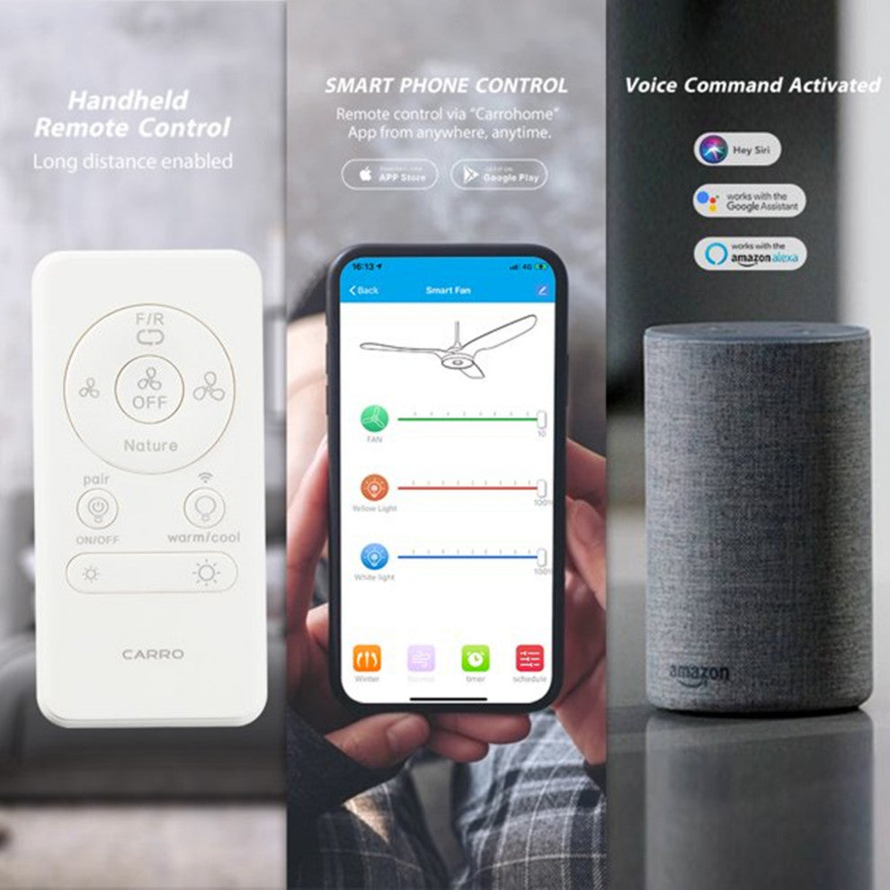 CARRO 52'' Smart DC Ceiling Fan with Remote Dimmable LED Light, White/Gold