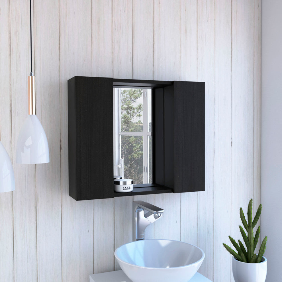 DEPOT E-SHOP Garnet Medicine Cabinet with Mirror, Black, 6 Inner Shelves