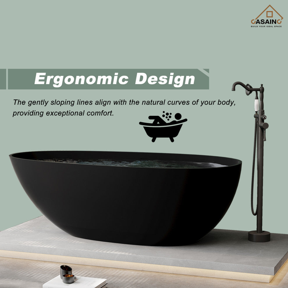 67in Solid Surface Freestanding Bathtub in Matte Black, Matte Black