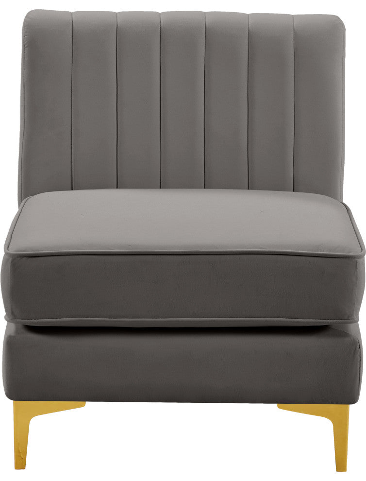 Alina Velvet Upholstered Modular Armless Chair, Grey