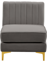 Alina Velvet Upholstered Modular Armless Chair, Grey