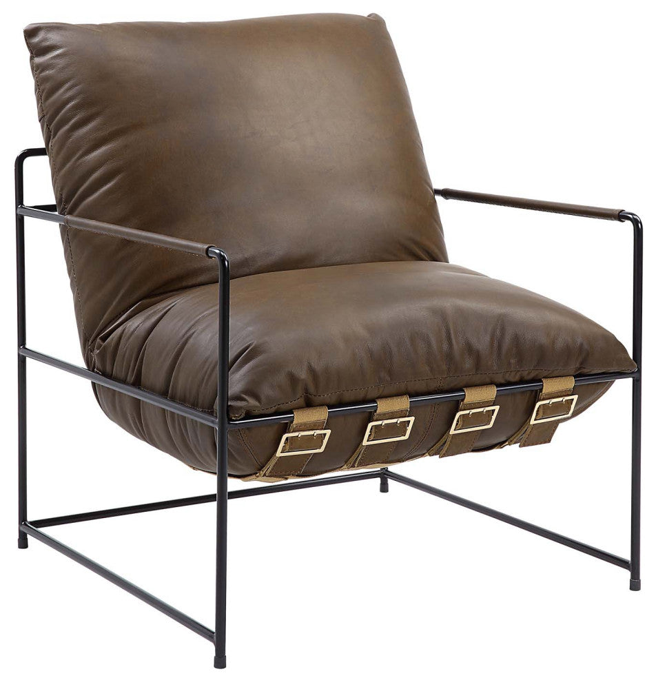Metal Frame Accent Chair With Saturn Leather Cushion
