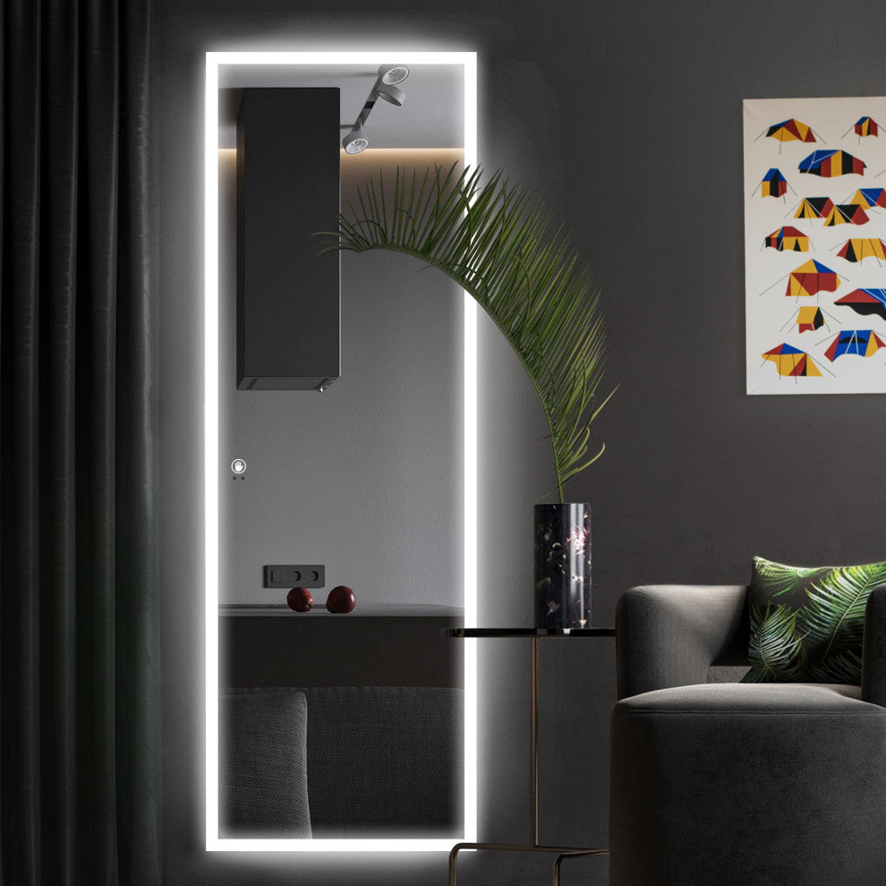 LED Vanity Wall Mounted Fitting Mirror, Vertical/Horizontal, 65x22", Border Light, Induction