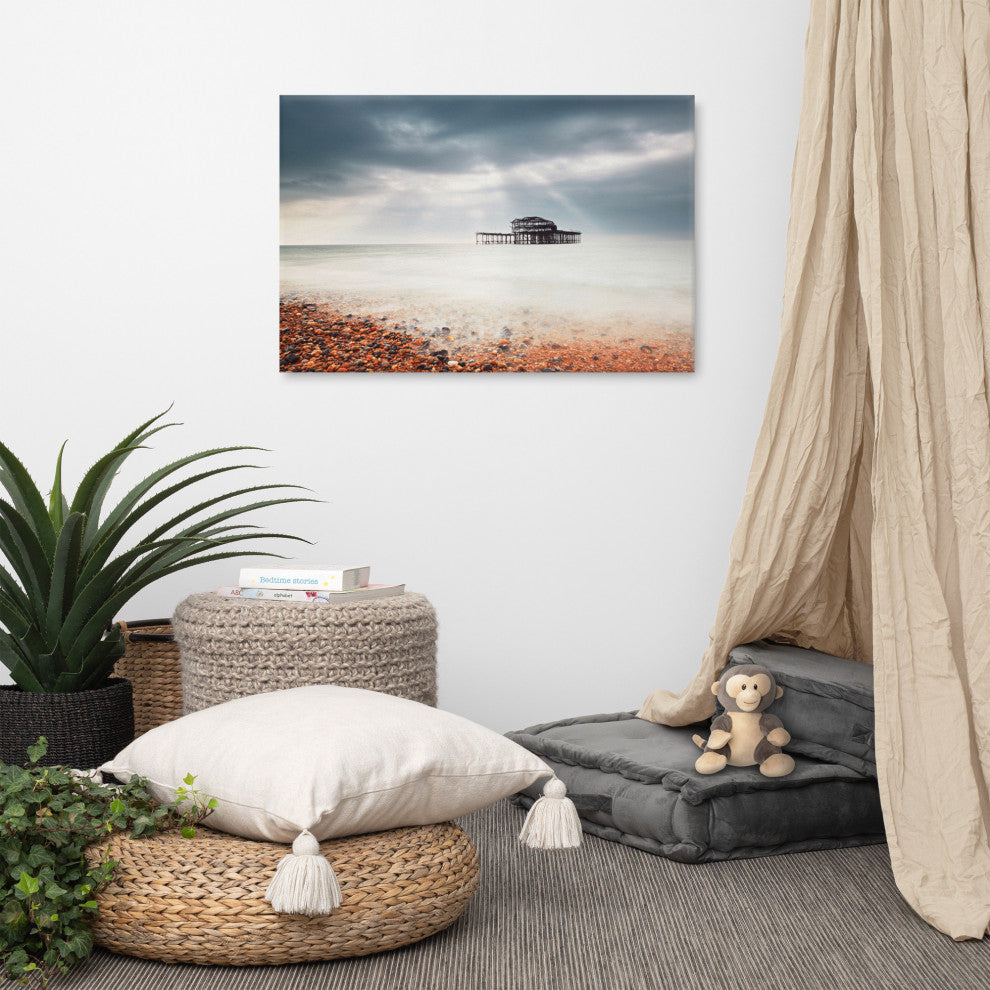 Abandoned West Pier Coastal Seascape VGT Landscape Photo Canvas Wall Art Print, 24" X 36"
