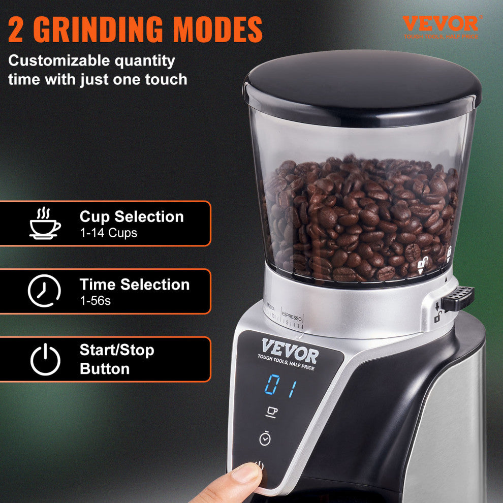 VEVOR Coffee Grinder 14 Cups Electric Burr Mill 40MM Conical Burrs for Espresso