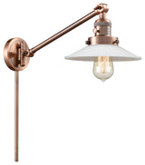 Halophane 1-Light Swing Arm, Antique Copper, Matte White Halophane