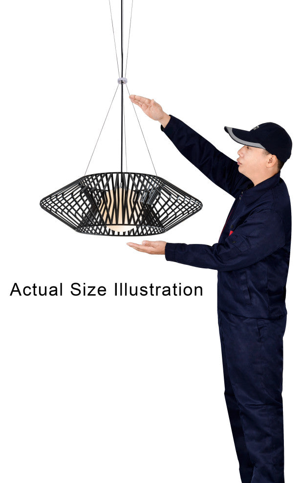 Hebe 1 Light Geometric Metal Glass Shade Pendant Chandelier, Black Finish