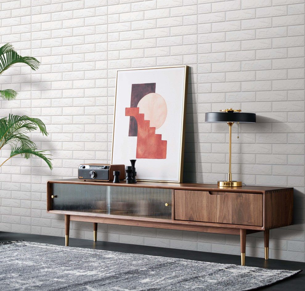 Off White Abstract Brick 3D Wall Panels, Set of 10, Covers 58 Sq Ft