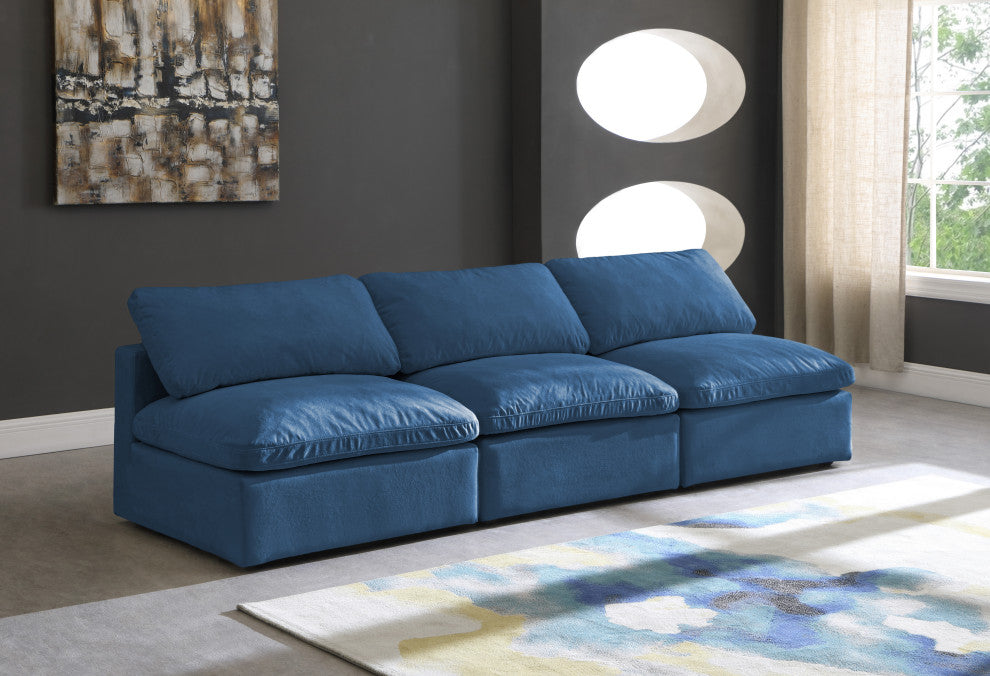 Plush Velvet / Down Standard Comfort Modular Sofa, Navy, 3-Piece: 3 Armless Chair