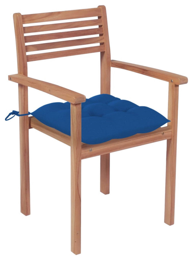 Vidaxl Garden Chairs, Set of 4, With Blue Cushions Solid Teak Wood