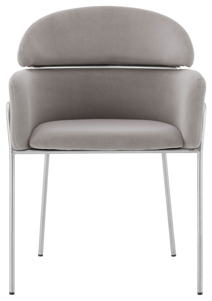 Portia Gray Velvet and Brushed Stainless Steel Dining Room Chairs, Set of 2