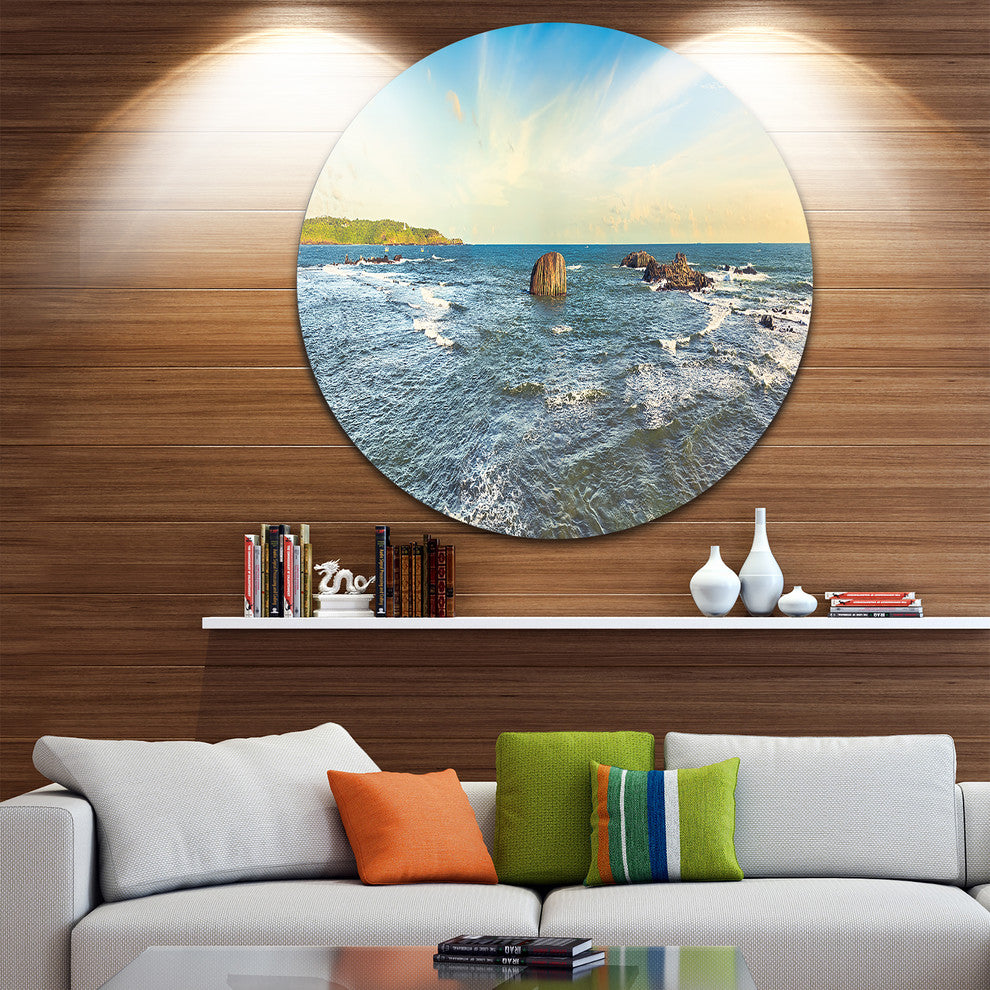 The Indian Ocean Sea Panorama, Modern Seascape Disc Metal Wall Art, 38"