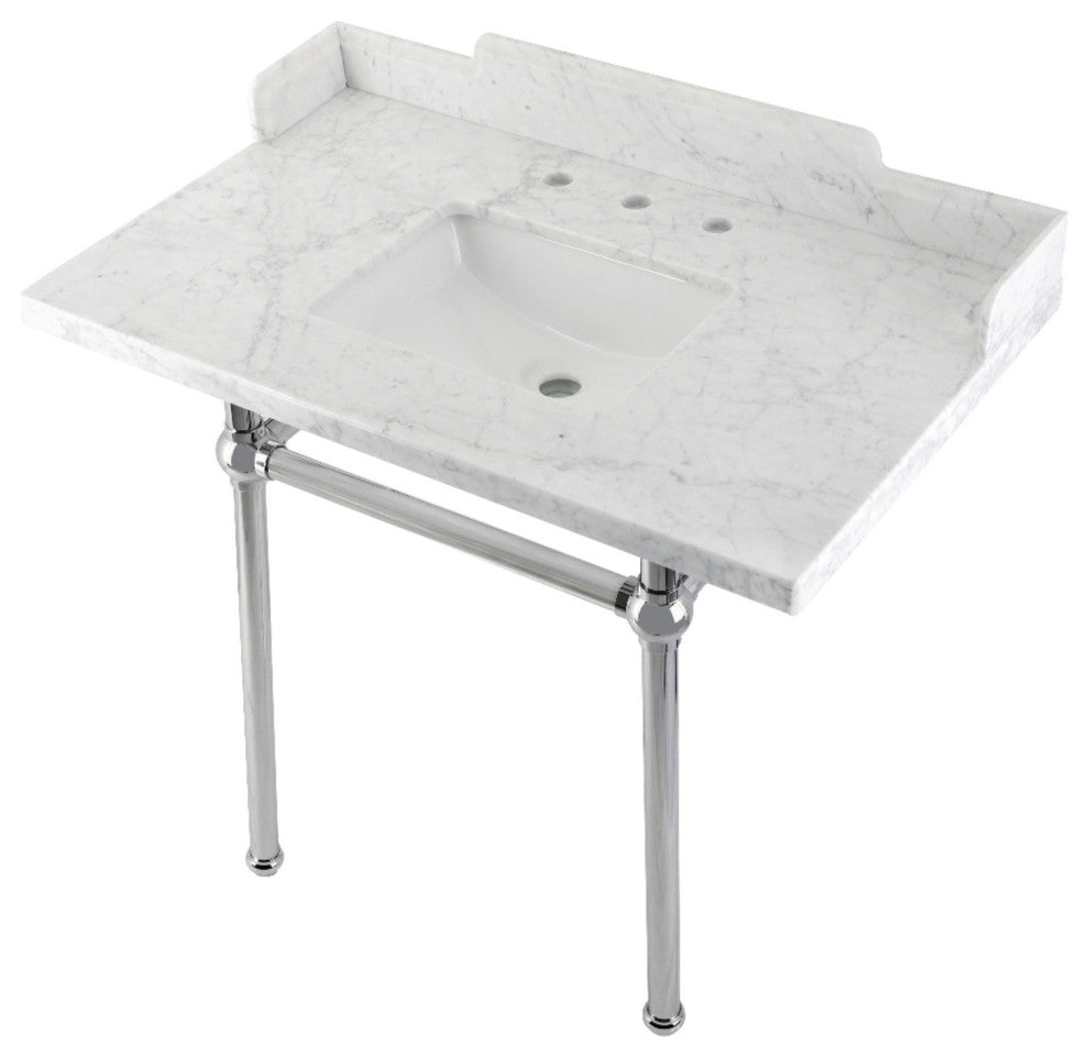 Kingston Brass LMS36MBSQ1 36" Carrara Marble Console Sink, Legs