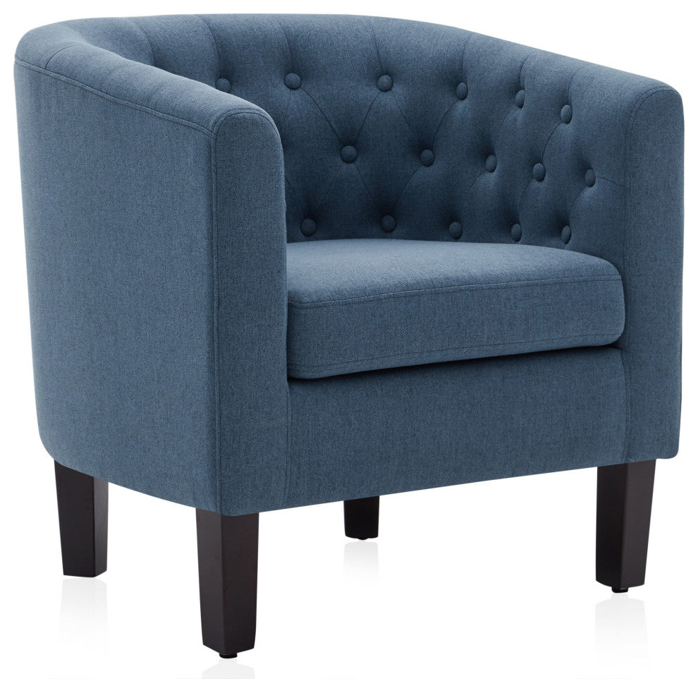 Upholstered Tufted Barrel Chair Roll Armrest Accent Chair, Navy Blue
