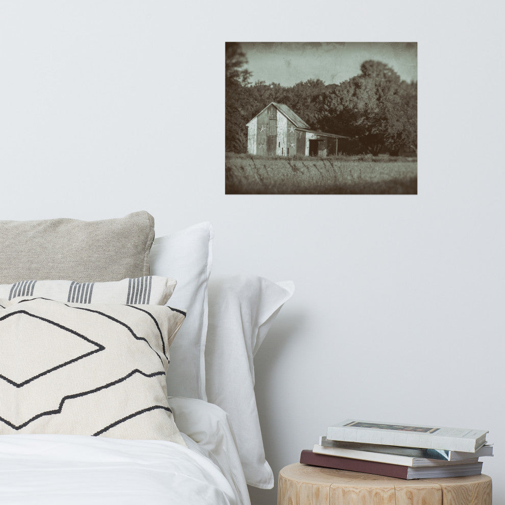 Patriotic Barn in Field Landscape Photo Unframed Wall Art Print, 16" X 20"