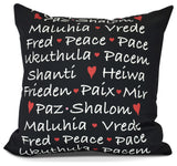 Words of Peace,Word Print Pillow,Black, 26" x 26"