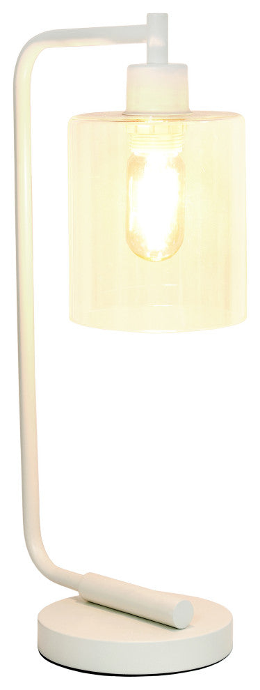 Bronson Antique Style Industrial Iron Lantern Desk Lamp With Glass Shade, White