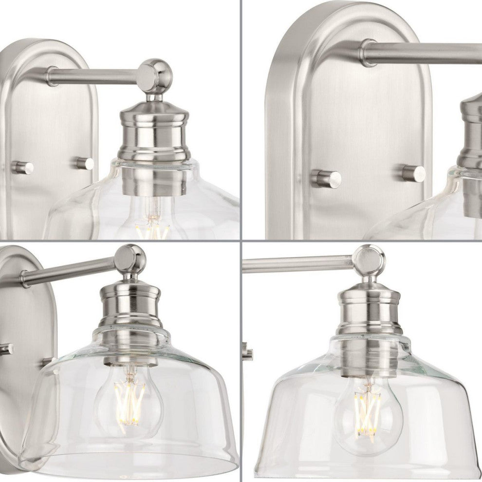Singleton 1-Light 7.62" Brushed Nickel Vanity Light With Clear Glass Shade