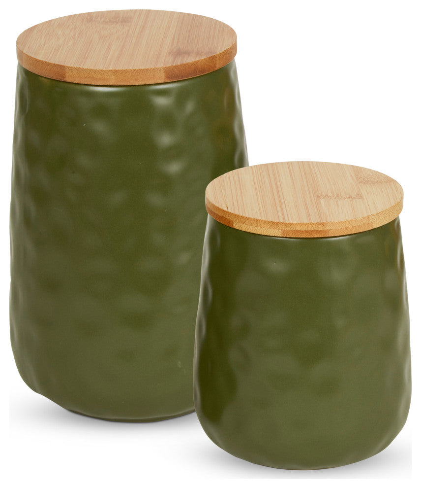 Sage Matte Dimple Texture Ceramic Canister (Set of 2)