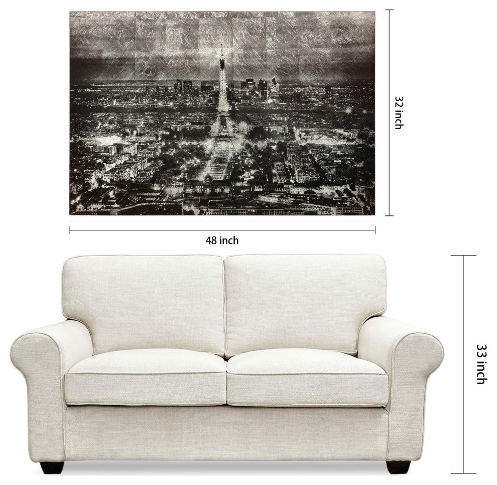 "Paris at Night" Reverse Printed on Tempered Glass With Silver Leaf Wall Art
