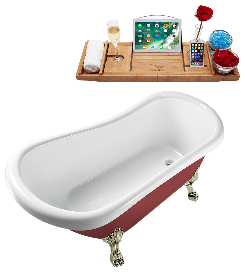 61" Streamline N482BNK-IN-CH Clawfoot Tub and Tray With Internal Drain