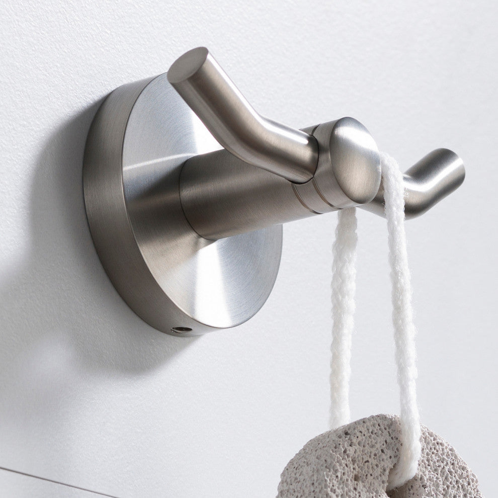 Elie Bathroom Robe and Towel Double Hook, Nickel