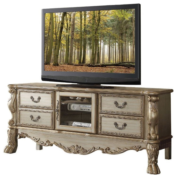 Acme Dresden TV Console Gold Patina and Bone
