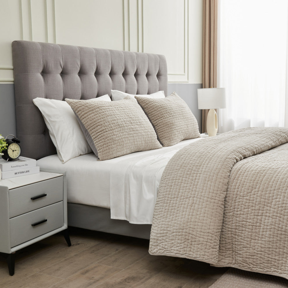 Cotton Velvet Quilt Set, Light Grey, Full/Queen Quilt Set