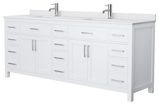 Beckett 84" White Double Vanity, White Cultured Marble Top