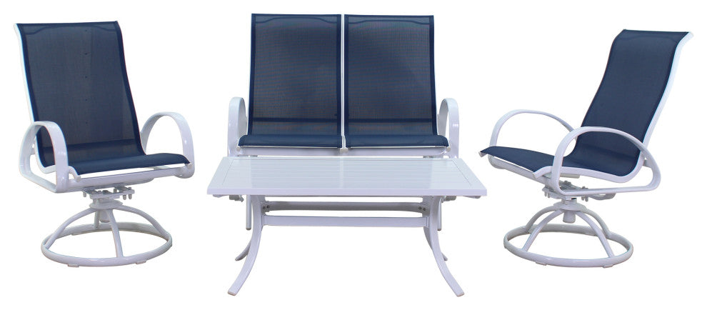 Courtyard Casual Santa Fe 4-Piece Loveseat Glider Set With Swivel Rockers, White