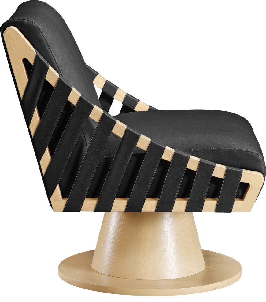Millwin Upholstered Swivel Accent Chair, Black, Vegan Leather, Natural Finish